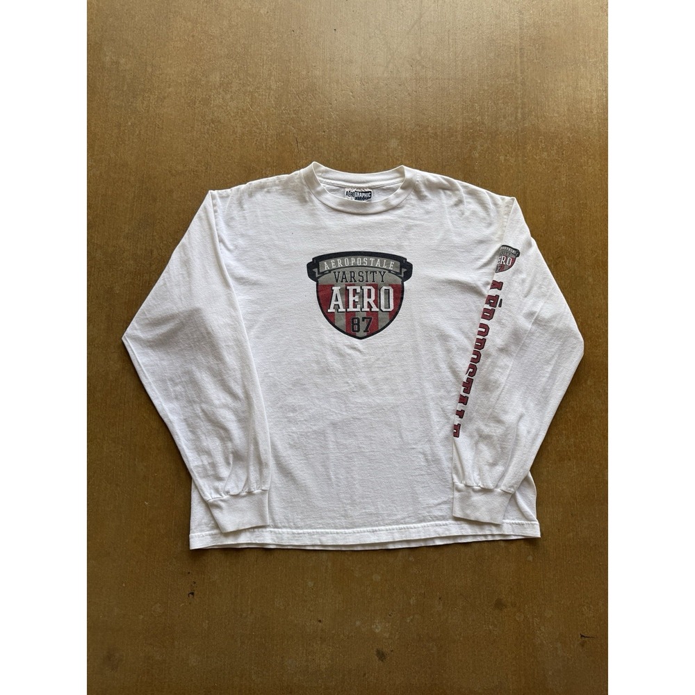 VTG 90s Aeropostale Varsity Long Sleeve Collegiate Skater Surfer T-Shirt (L)